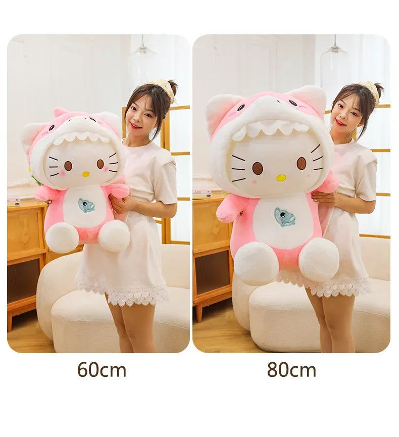 60cm Sanrio Shark Hello Kitty Cat Plush Toys Cartoon KT Cat Plushie Doll Soft Stuffed Anime Pillow Birthday Gifts for Kids Girls