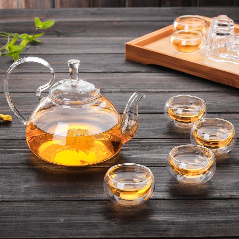 Flower Puer Glass Tea Teapot with Tea Filter