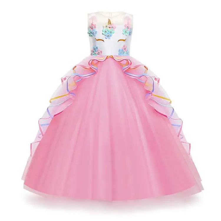 Unicorn Flower Applique Princess Ball Gown Dress