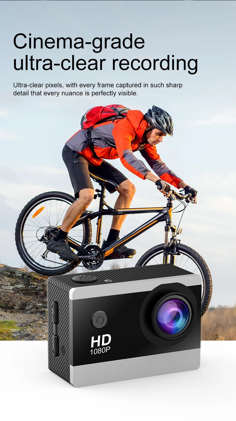 1080P Waterproof Action Camera with 2 Inch IPS Screen 170 Degree Wide Angle Helmet Sports Camera