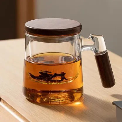 400ml Walnut Wooden Handle Lid Filter Glass Tea Cup Tea Water Separation Scented Tea Cup Office Flower Tea Separation Tea Mug