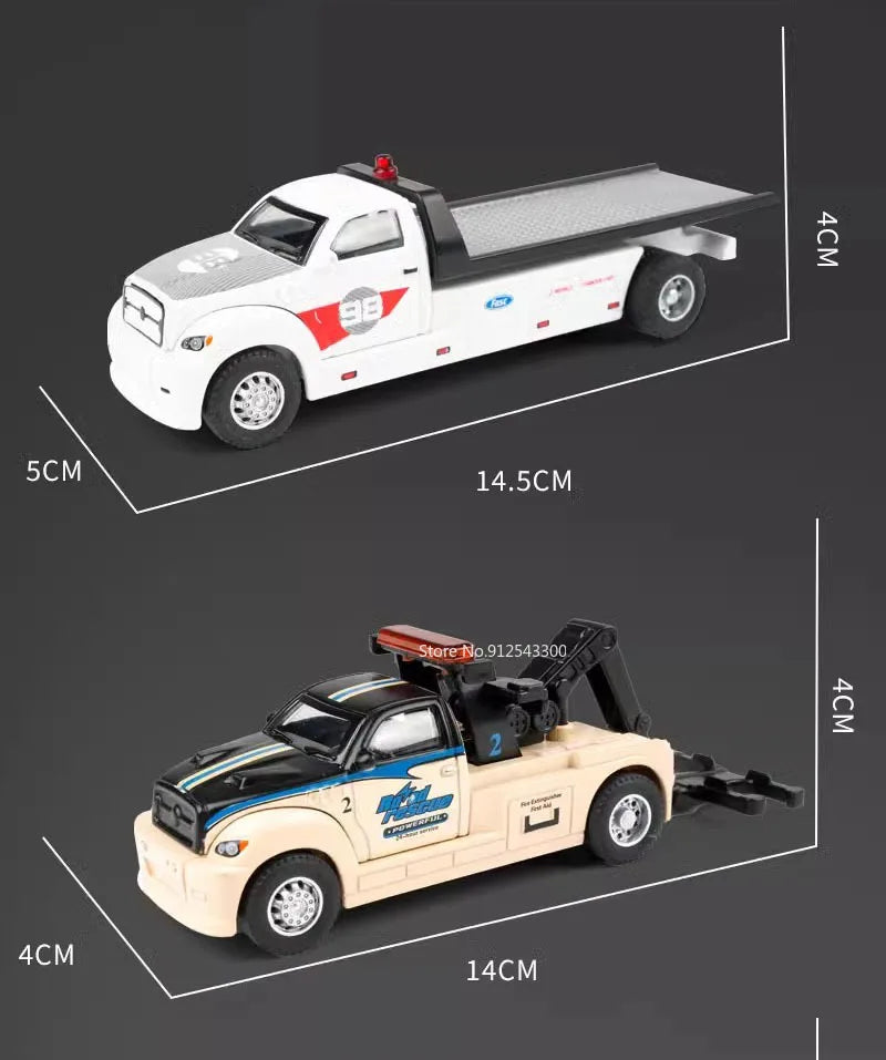 Scale 1:64 Container Alloy Trailer Model Toy Car Diecast Metal Movable Joint Pull Back Rescue Engineering Vehicles Gifts for