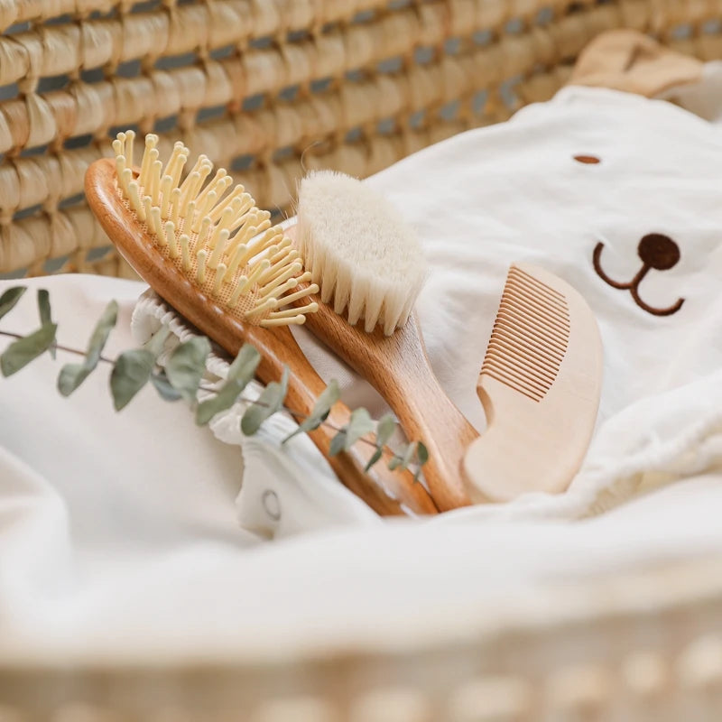 Let's Make Baby Care Hair Brush For Kids Girl Bath Showerb Pure Natural Wool Wooden Comb Hairbrush Infant Newborn Massager