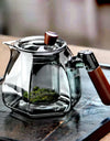 600ml Wooden Handle Hexagonal Glass Teapot with Tea Infsuer  Houshold Brewing Tea Pot Tea Ceremony Tea Maker Teaware