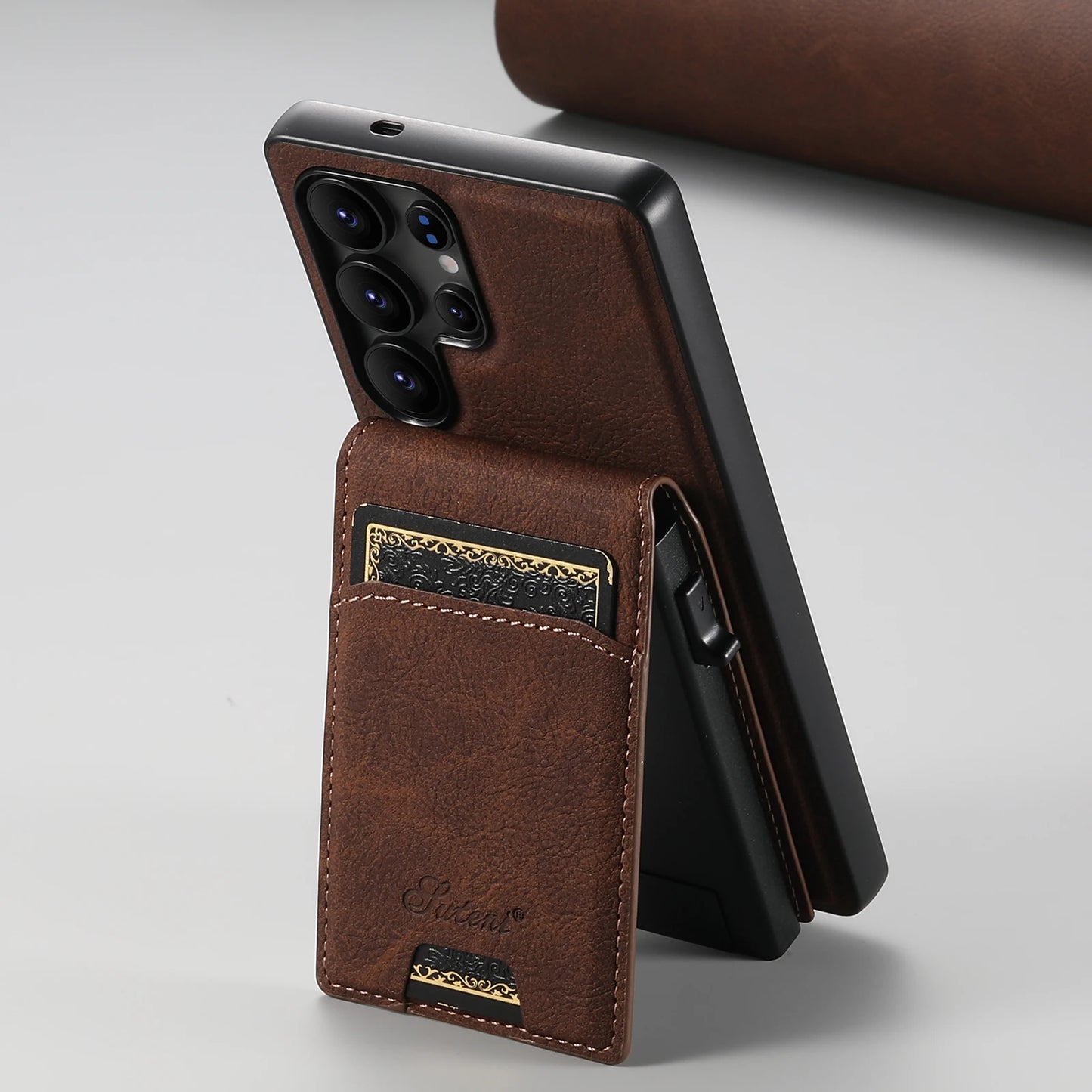 Magnetic PU Leather Wallet Case with Card Slot & Kickstand for Samsung Galaxy S26 Ultra / S25 Plus – Wireless Charging Cover