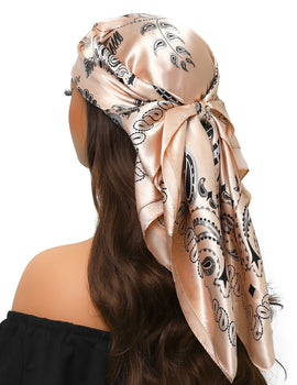 Women's 90cm Large Square Scarf with Satin Simulation Silk for Leisure Travel Sunscreen Headbands