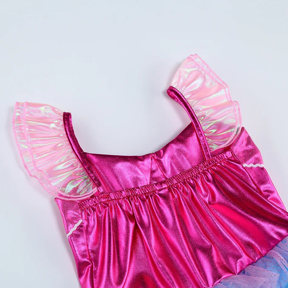 New Blue Red Purple Three Colors Mermaid Flying Sleeve Fishtail Beautiful Dress For Girl Summer Beach Party Cool Gown