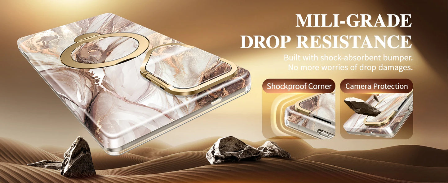360° Spin  Stand for Samsung Galaxy S25 Ultra Case with Magsafe Marble Military Grade Protective Phone Cover
