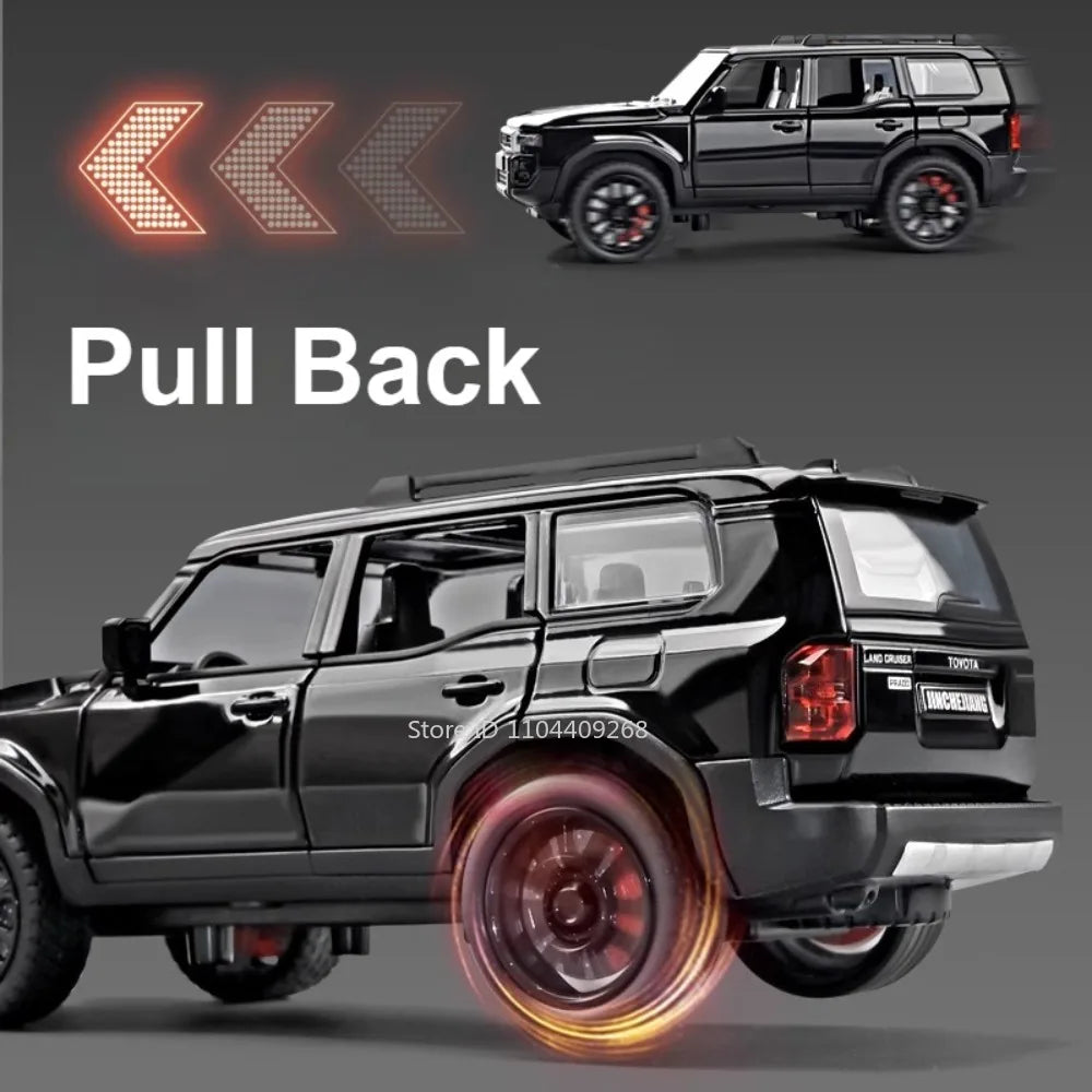 Scale 1:32 Prado Alphard Toy Car Model Alloy Diecast Doors Opened Light Sound Off-road Miniature SUV Hobby Ornaments Gifts