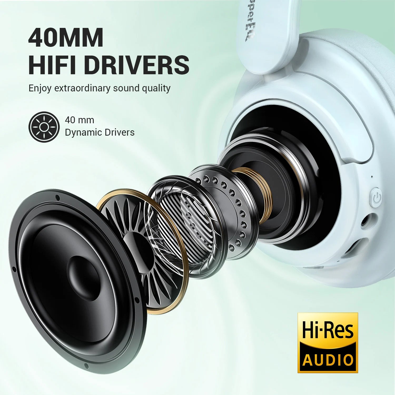 SuperEQ V16 Wireless Bluetooth 5.3 Headphones Hi-Res Audio Over Ear Wireless Headset With Low Latency 90Hrs APP Support