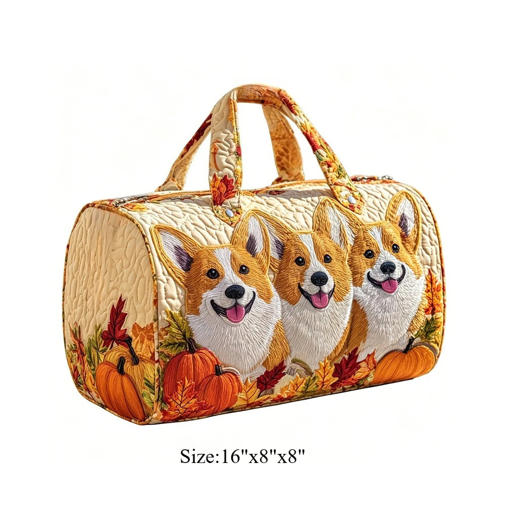Cute Corgi Dog Print Quilted Duffel Bag Women 3D Puppy Print Travel Weekender Casual Gym Sports Overnight Carry On Bags