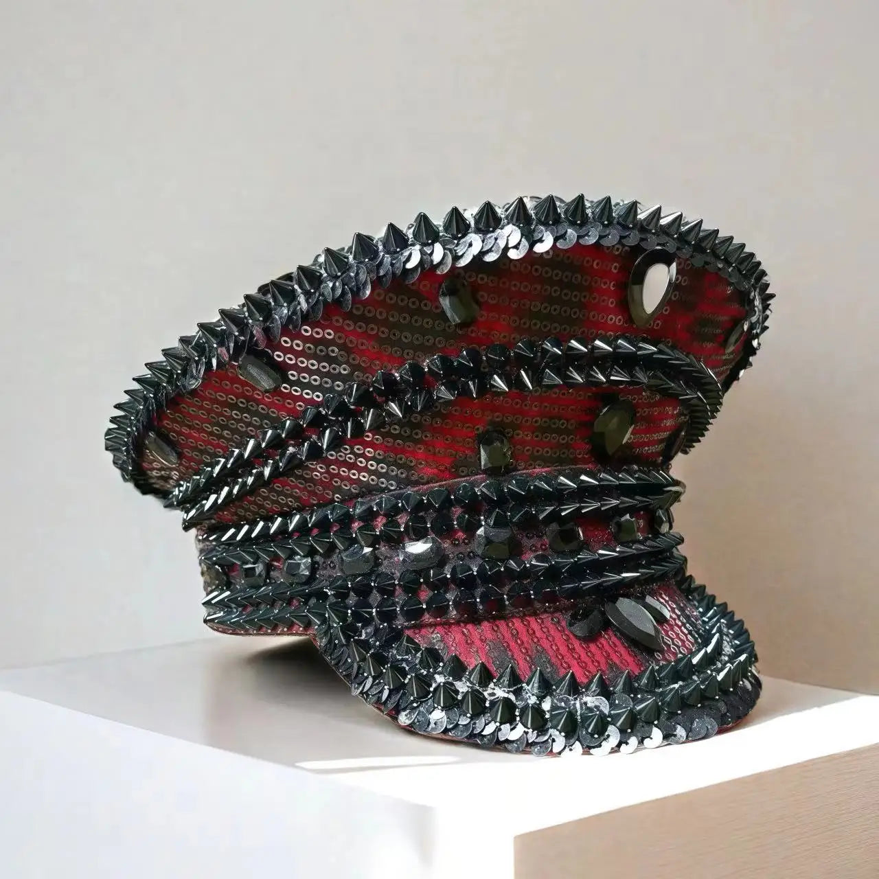 Bling Captain Hat Rhinestone Captains Hat for Men Steampunk Handmade Burning Man Mardi Gras Music Festival HongLuan Unisex