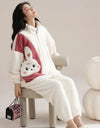 Women’s Winter Flannel Pajama Set – Warm Coral Fleece Loungewear with Cute Bunny Design