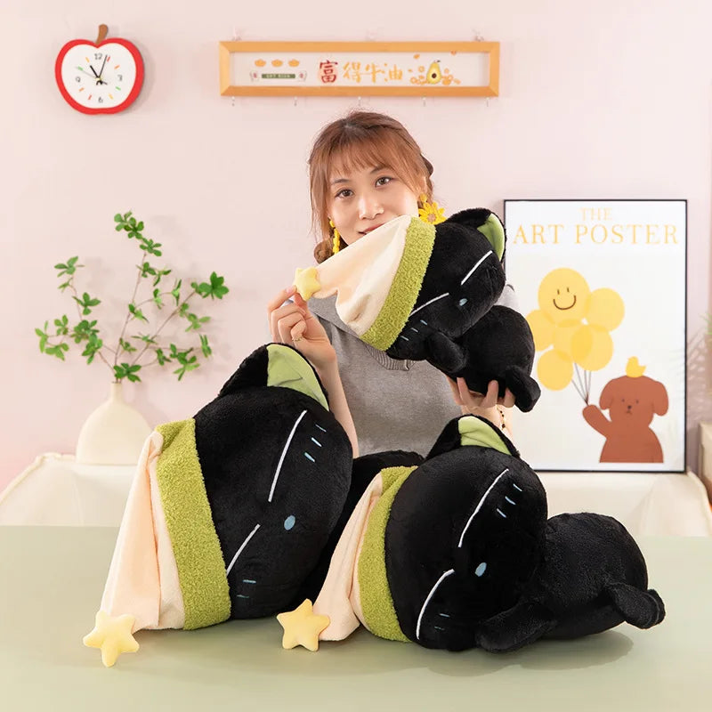 Cute Black Cat Plush Toy Soft Stuffed Sleeping Pillow