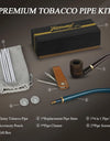 Handmade Smoking Pipe,Ebony Wood Pipe Kit with Replaceable Long Pipe Stem,4-in-1 Pipe Stand Holder,Smoking Pipe Gift Box