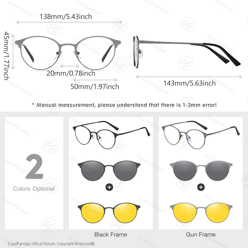 Round Magnetic Clip On Polarized Sunglasses UV400 Anti Blue Light Computer Glasses for Men Women