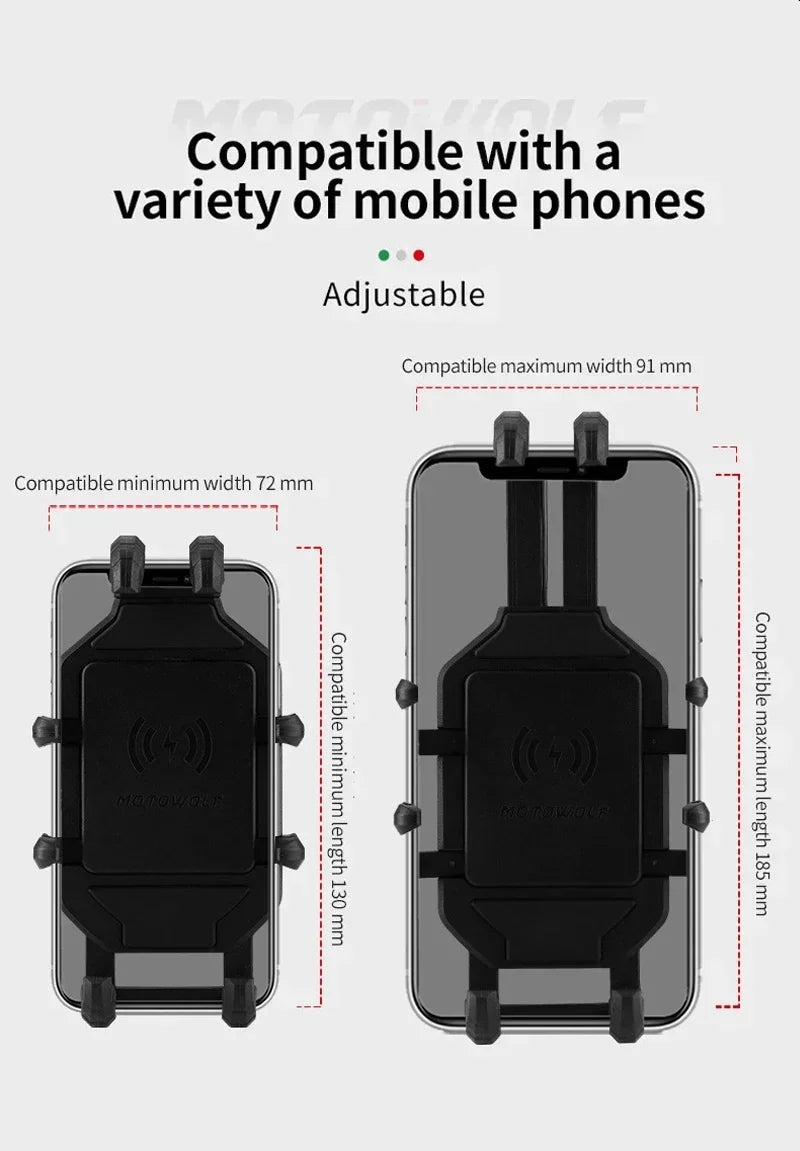 Anti-Thief Motorcycle Bike Mobile Phone Holder Fast 15W Wireless Charging Charger Cycling Mirror Stand Handlebar Mount