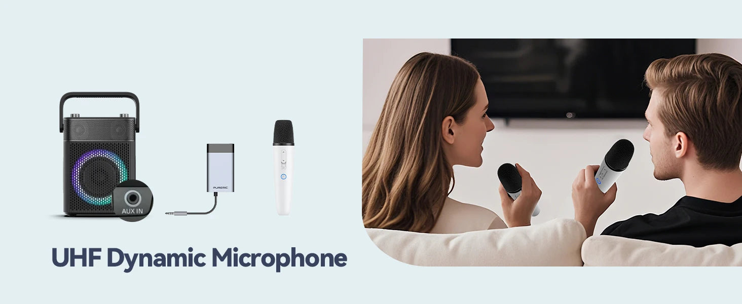 Tesla Karaoke Mic with Portable Bag, Wireless Mic with 8 Joy Effects, Rechargeable Mic with Type-C & Aux in Receiver