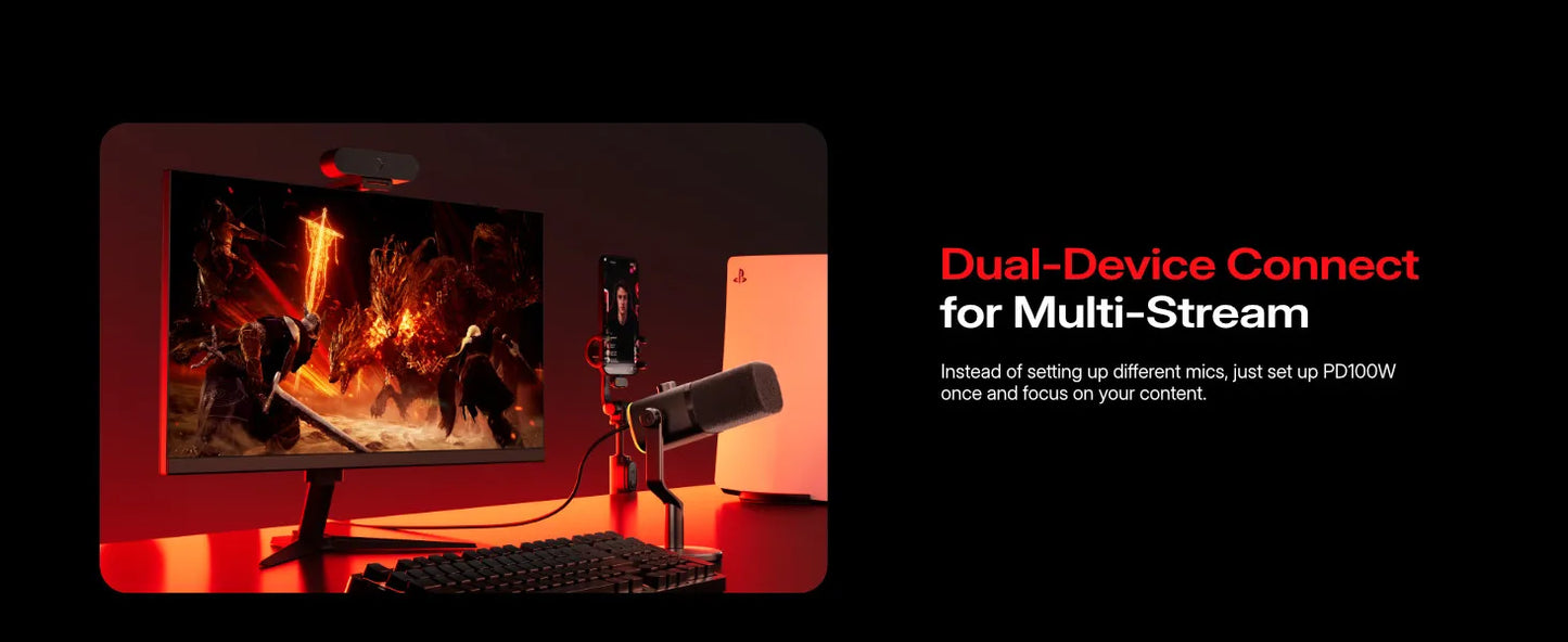 Wireless Dynamic Gaming Microphone with RGB Lighting and Noise Reduction