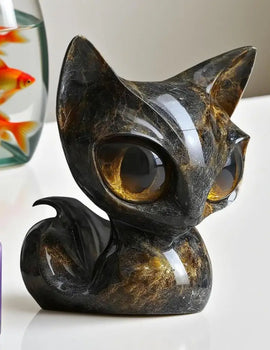 1/2Pcs Enigmatic Black Cat Sculpture with Big Eyes Resin Figurine Intriguing Desktop Statue for Home Office Decor
