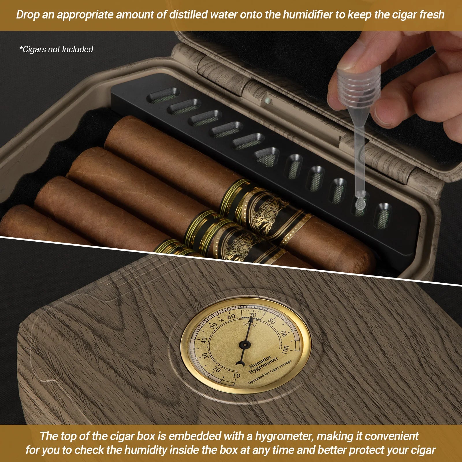 Travel Cigar Humidor with Cigar Lighter, Cedar Wood, V Cut Cutter, Portable Cigar Humidor with Humidifier & Hygrometer