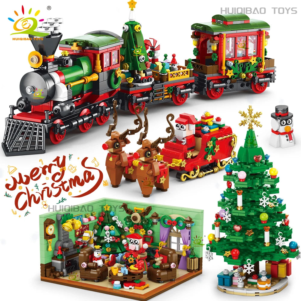 Christmas 24 Day Countdown Calendar Tree Santa Claus Train Model Building Block DIY Bricks Toys for  Adult Gift
