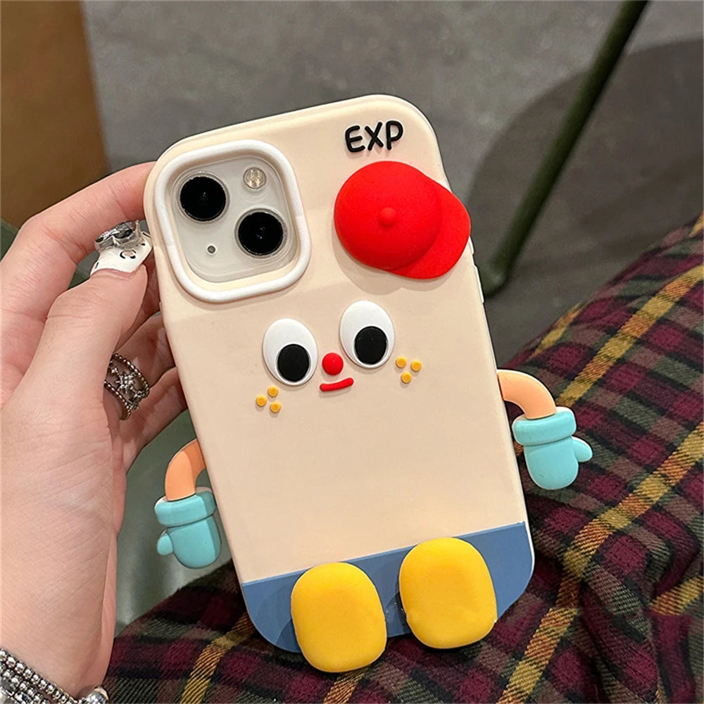 Cute Cartoon Standing Milk Box Red Hat Phone Case For iPhone 15 14 13 Pro Max Korea Lovely INS Lens Protected Soft Cover