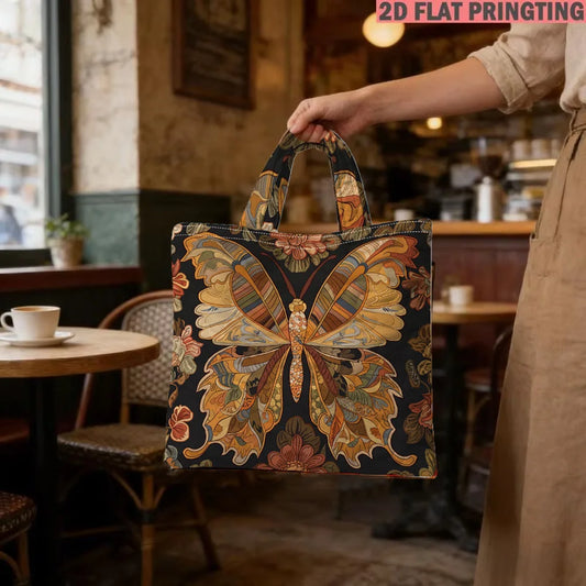 Butterfly Print Quilted Tote Bag Large Capacity Multi Functional Shoulder Handbag