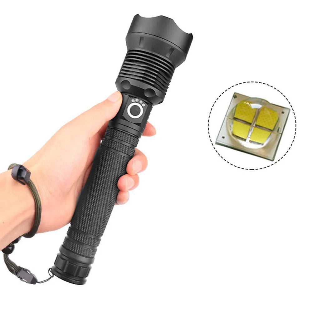 XHP70.2 LED Flashlight Rechargeable Zoom Tactical Torch USB Waterproof Camping Hunting Light