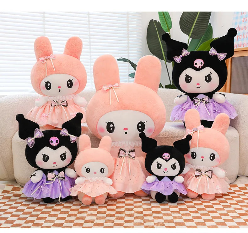 70cm Sanrio Kawaii Kuromi Plush Toy in Princess Tulle Skirt Melody Stuffed Doll Kids Birthday Xmas Gift Cute Pillow for Children