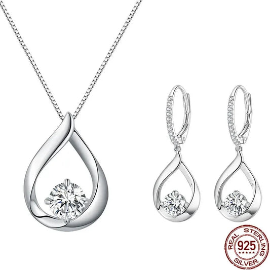 1CT Moissanite Waterdrop Necklace Earrings Lab Diamond 925 Sterling Silver Pendants