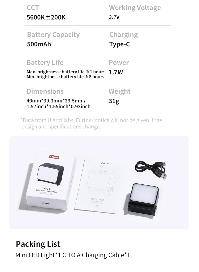 IPX5 Waterproof LED Video Fill Light, Magnetic Mini Light for DJI Osmo Action 5/4/3 & Pocket 3