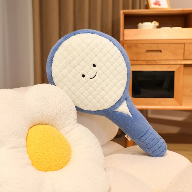 Tennis Racket and Ball Plush Soft Sports Pillow