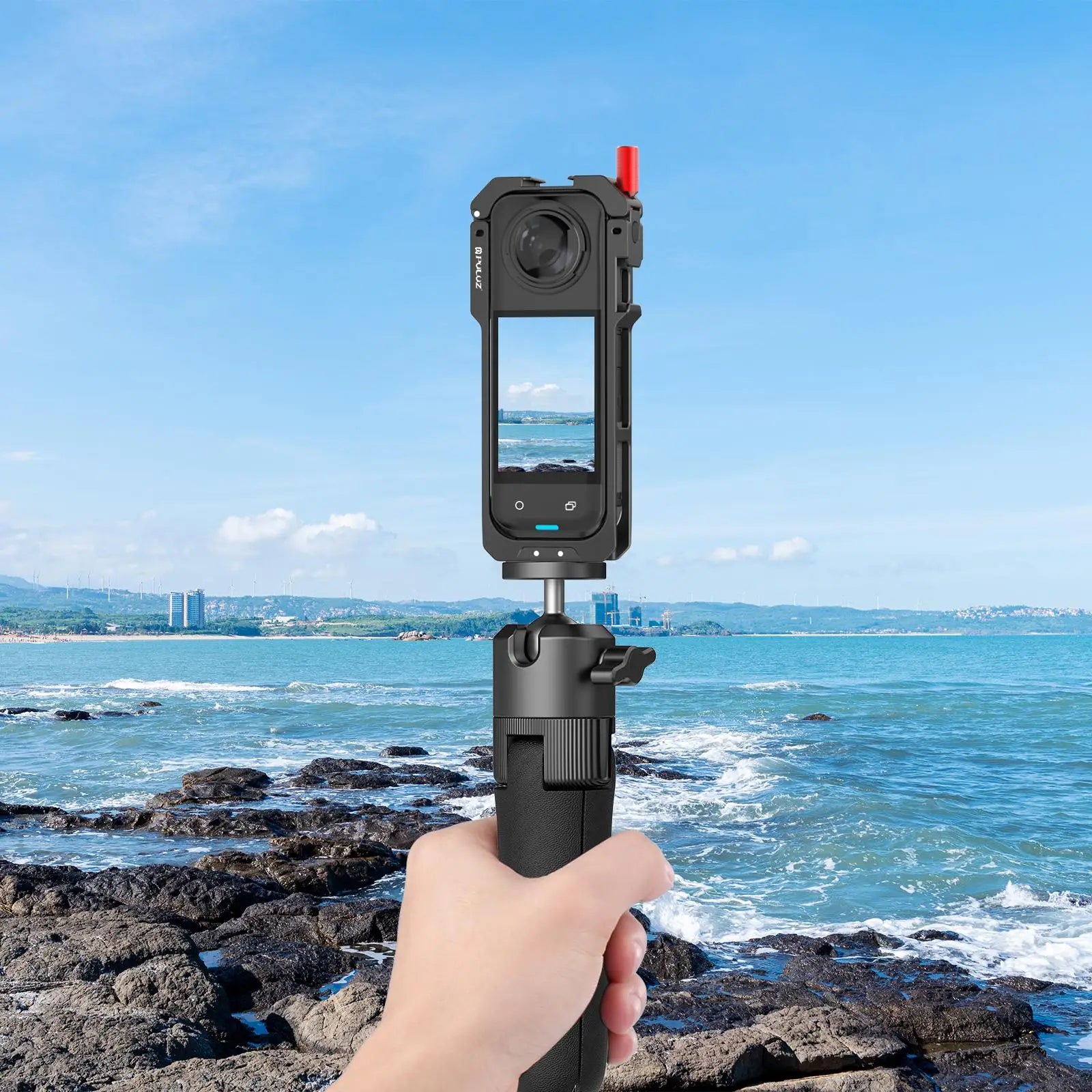 X5 Metal Camera Vertical Cage For Insta360 X5 Sports Camera Housing Frame Protective Shell with Lens Cover +Windproof Foam