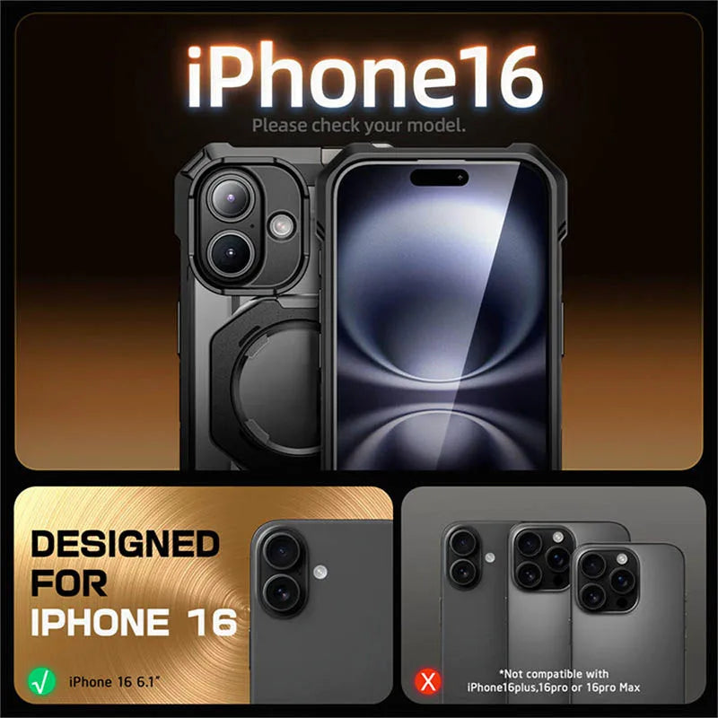 For iPhone 16 Case with Camera Control Capture Button UB Grip Heavy Duty Rugged  MagSafe Phone Case with Stand