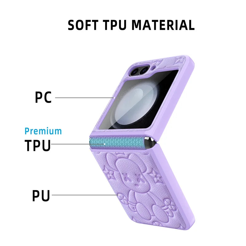 Cute Bear Folding Screen Phone Case For Samsung Z Flip 3 4 5 Folding Hinge Center Axis Case Film Integrated Phone Case