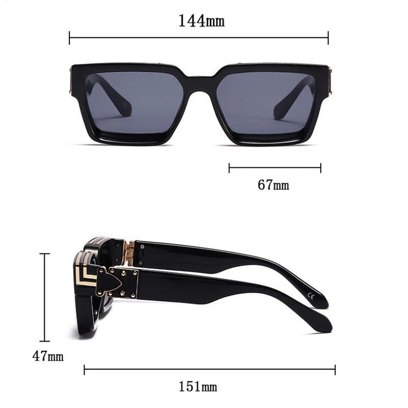 Retro Millionaire Square Sunglasses With UV400 Protection
