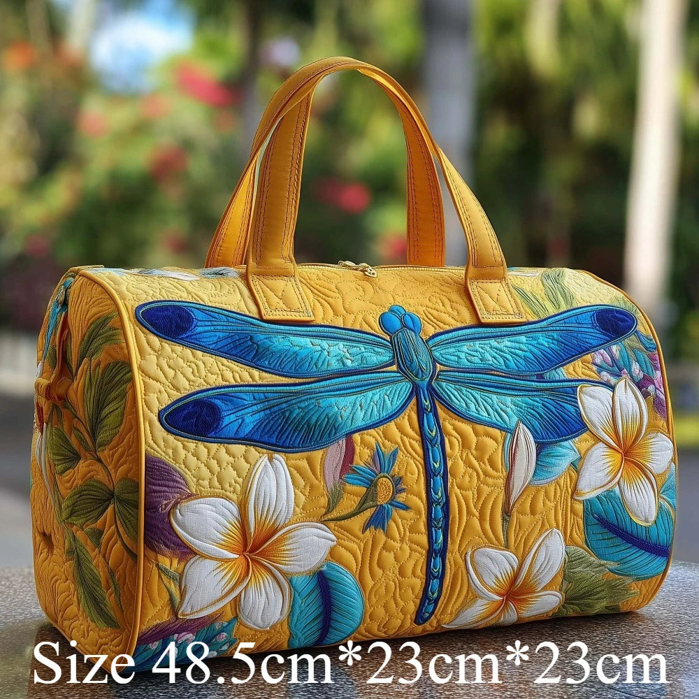 3D Printed Quilted Dragonfly Tote Bag Vibrant Butterfly Travel Bag Artistic Shoulder Bag Women Fashion Gym Yoga Overnight Bags