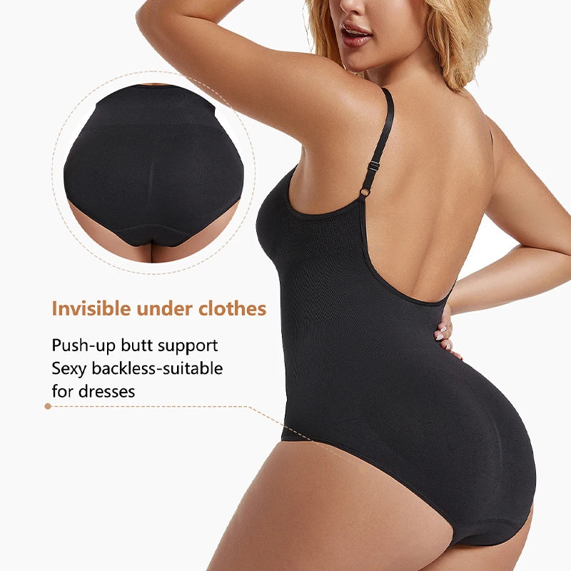 Backless Bodysuit Shapewear for Women Seamless Tummy Control Body Shaper Camis Top Low Back Underwear