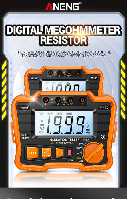 HD Digital Insulation Resistance Gauge Ohmer Testers 1000V Megometer Megohmmeter Ohm Test Auto Range Backlight Meters