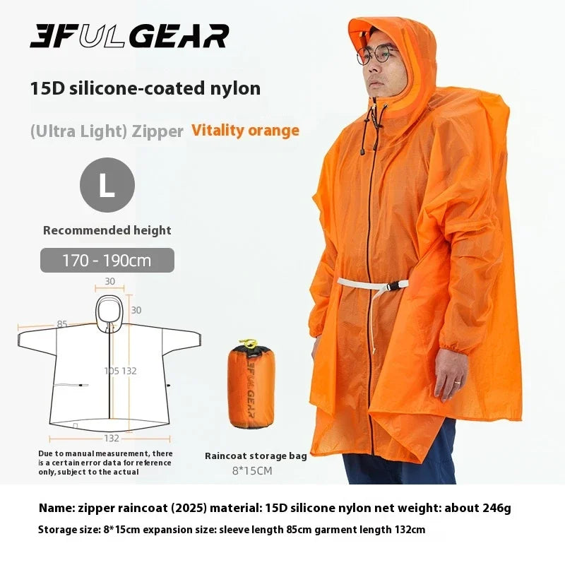 Ultralight Waterproof Zipper Raincoat for Hiking Camping and Travel