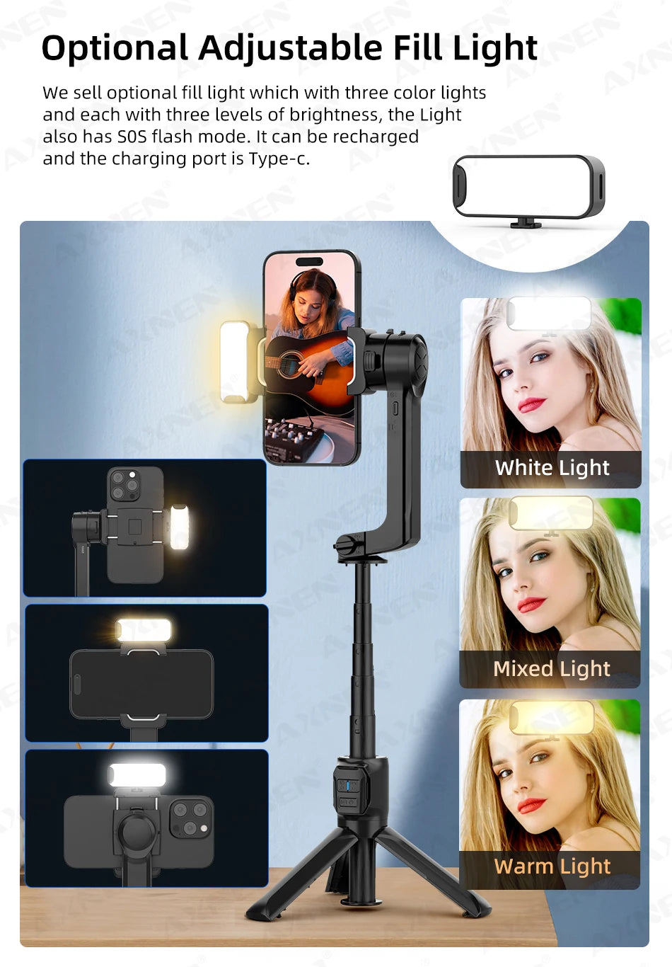 HQ2 SERIES Mobile Phone Stabilizer Handheld Gimbal for Smartphone Gopro Action Camera Extension Rod Selfie Stick Tripod