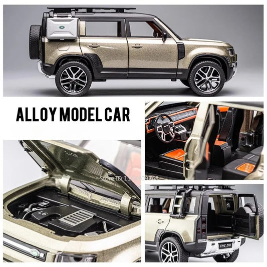 1:24 Scale Land Rover Defender Range Rover Model Car Toy Metal Diecast Sound Light Off Road Vehicles Miniature Models Boys Gifts