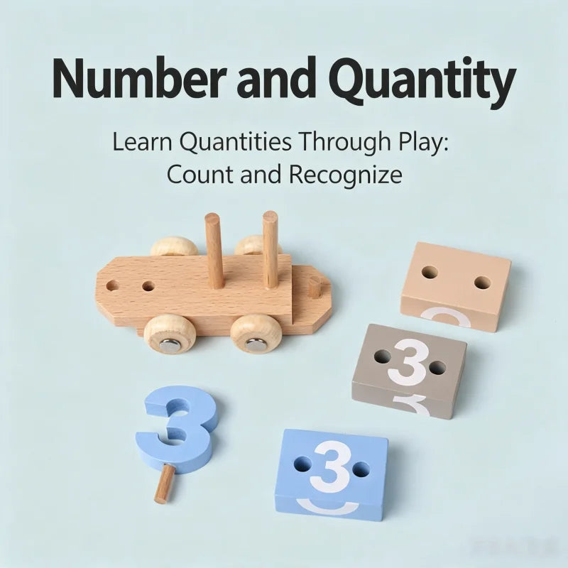Wooden Number Learning Train Toy with Detachable Carriages
