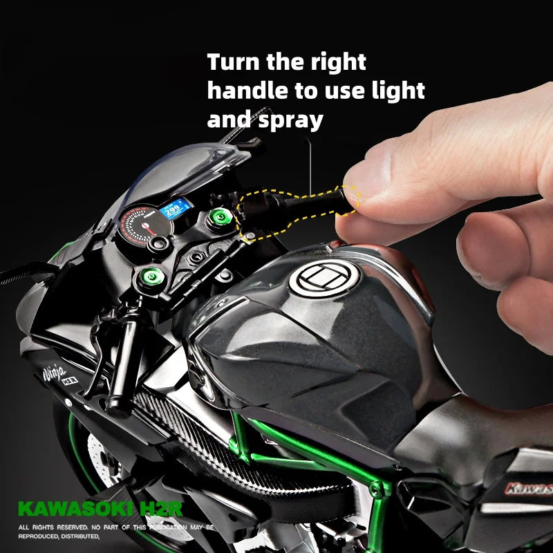1:9 Kawasaki H2R With Spray Alloy Die Cast Motorcycle Model Toy Vehicle Collection Sound and Light Off Road Autocycle Toys Car