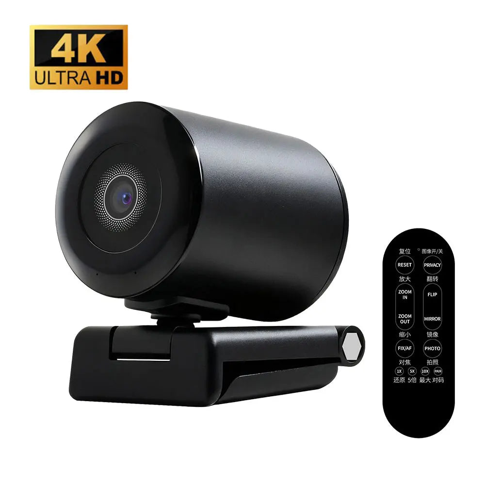 4K Webcam Pro Living Streaming USB Web Camera with Remote Dual Noise-Cancelling Mics AI Auto Focus 128° FOV HD Mini Video PC Cam