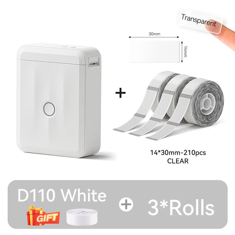 D110 Mini Portable Thermal Label Printer, Bluetooth Wireless Inkless Sticker Maker 12–15mm, Compact Label Machine for Home Organization