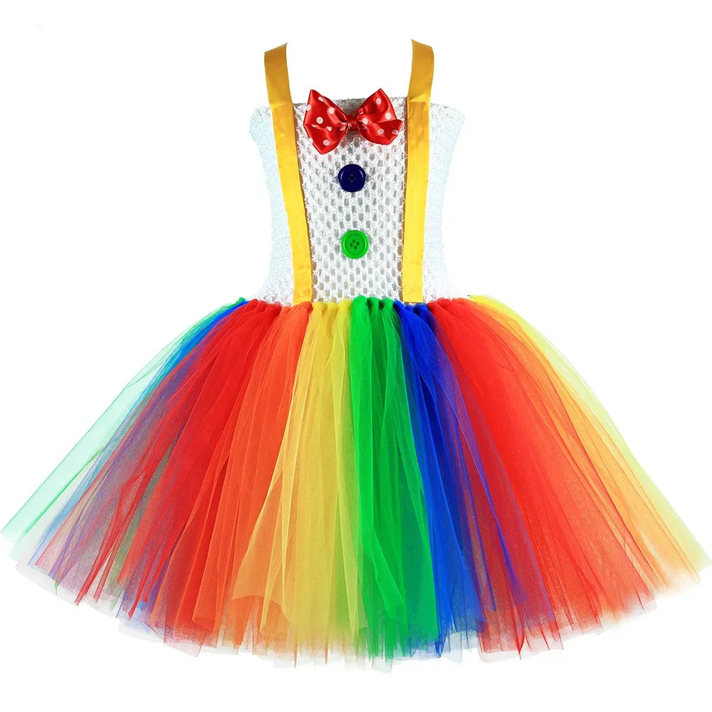 Funny Circus Clown Costume for Girls Carnival Party Dresses Naughty Joker Cosplay Halloween Costume for Kids Fancy Tutu Dress Up