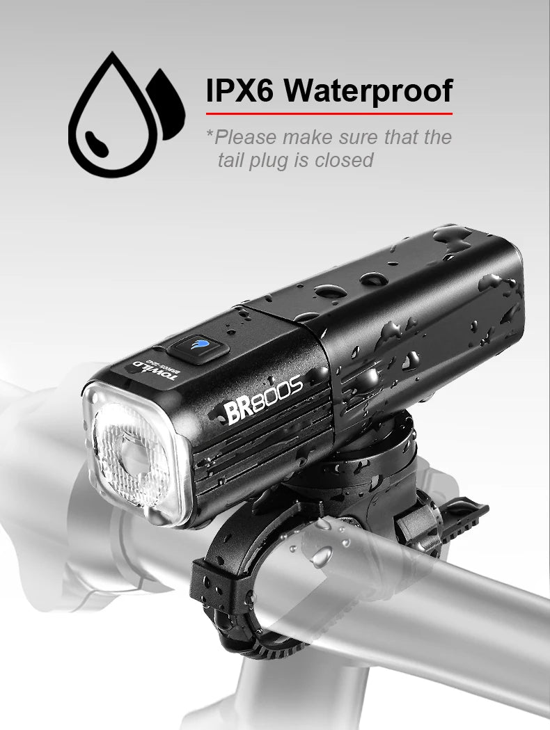 BR800S Bicycle Light 800LM Bike Light Battery replaceable Aluminum Front Lamp Type-C Charging Mtb Road Cycling Headlights