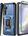 Bulit-in Ring Holder Case for Samsung Galaxy S24 with Tempered Glass Screen Protector Sliding Camera Cover Rugged Phone Case